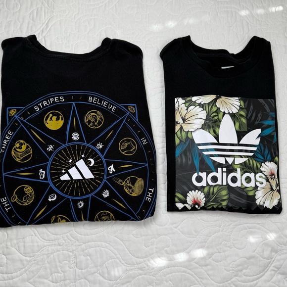 Set of‎ 2 Adidas Black Short Sleeve Cotton Logo Graphic Tee Shirts Men’s 2XL EUC - Picture 1 of 16